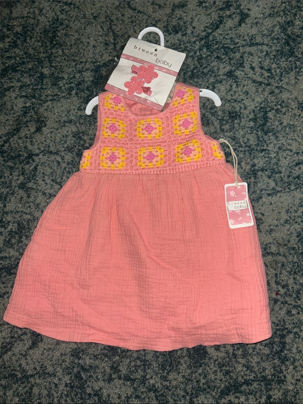 btween Baby Pink & Yellow Crochet Bodice Cotton Dress